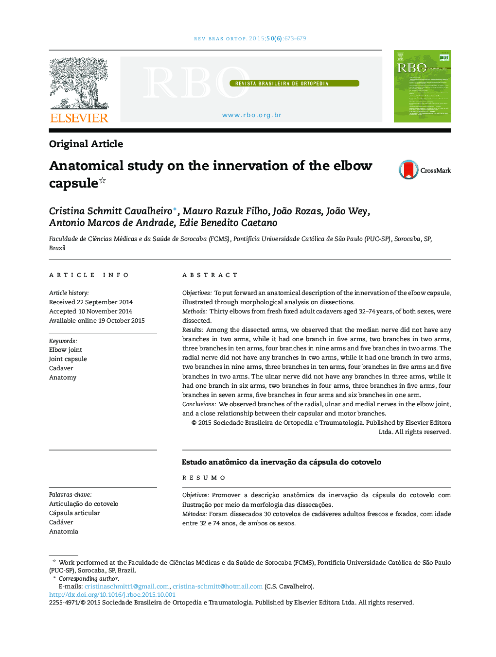 Anatomical study on the innervation of the elbow capsule 