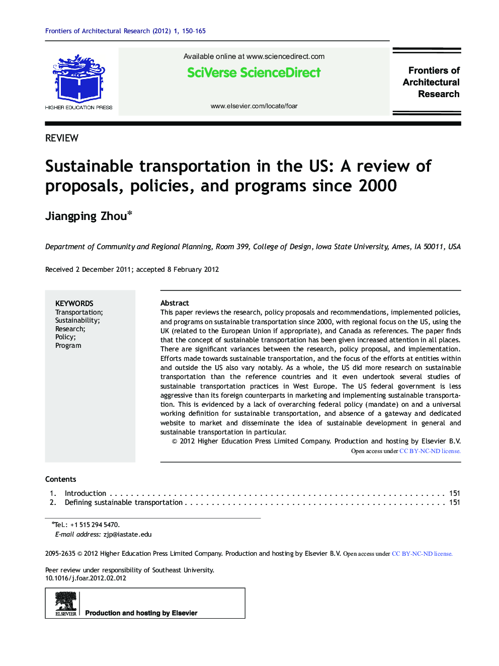 Sustainable transportation in the US: A review of proposals, policies, and programs since 2000