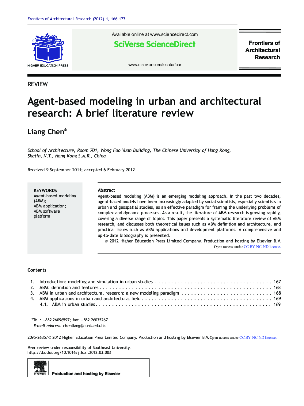 Agent-based modeling in urban and architectural research: A brief literature review