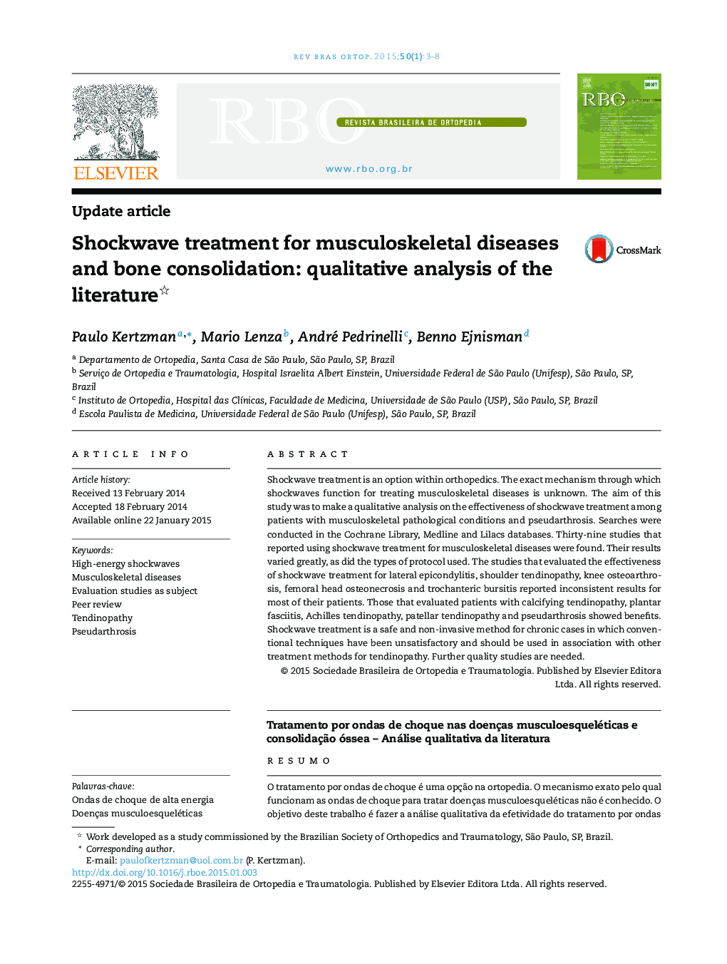 Shockwave treatment for musculoskeletal diseases and bone consolidation: qualitative analysis of the literature 