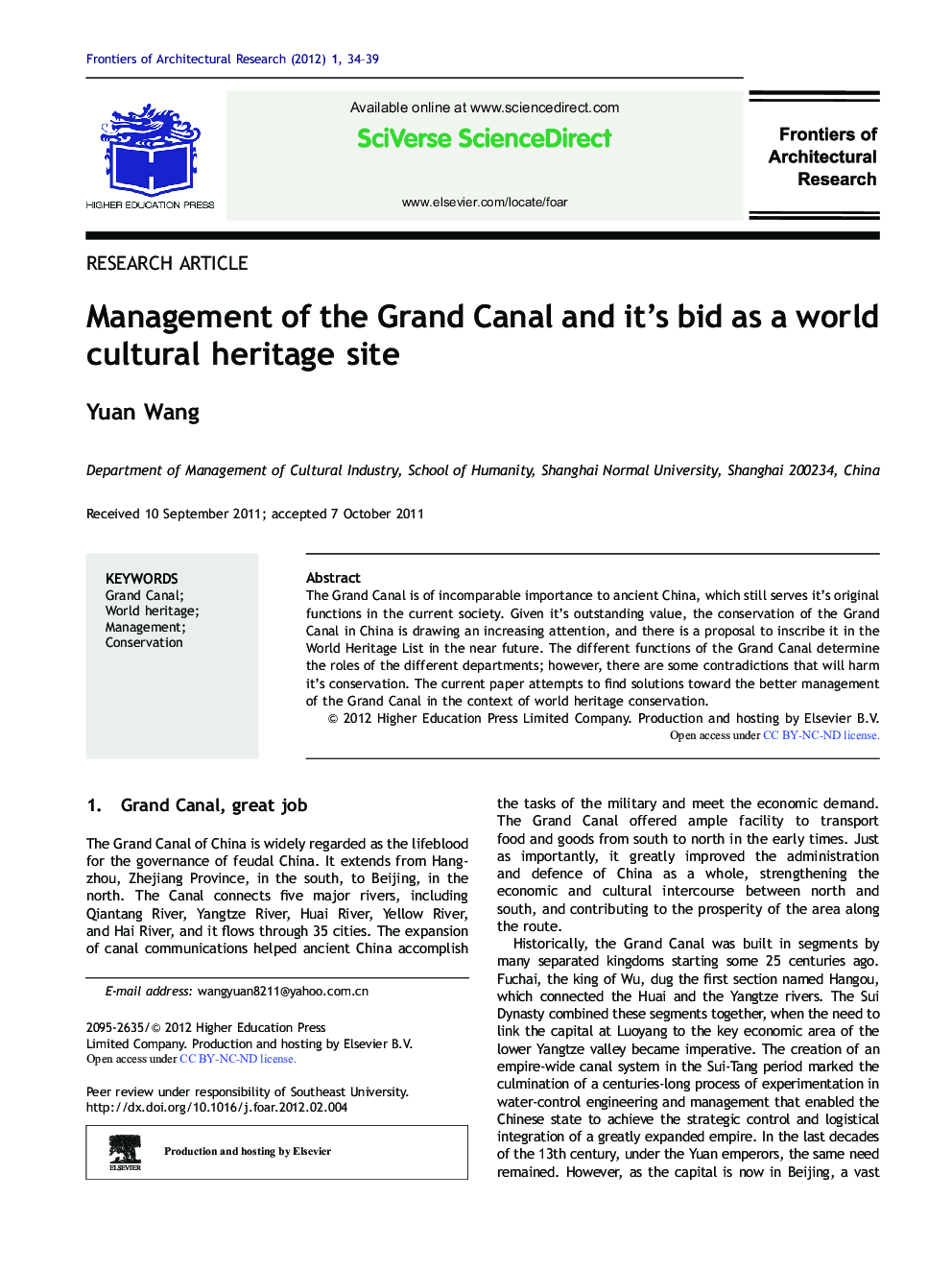 Management of the Grand Canal and it's bid as a world cultural heritage site