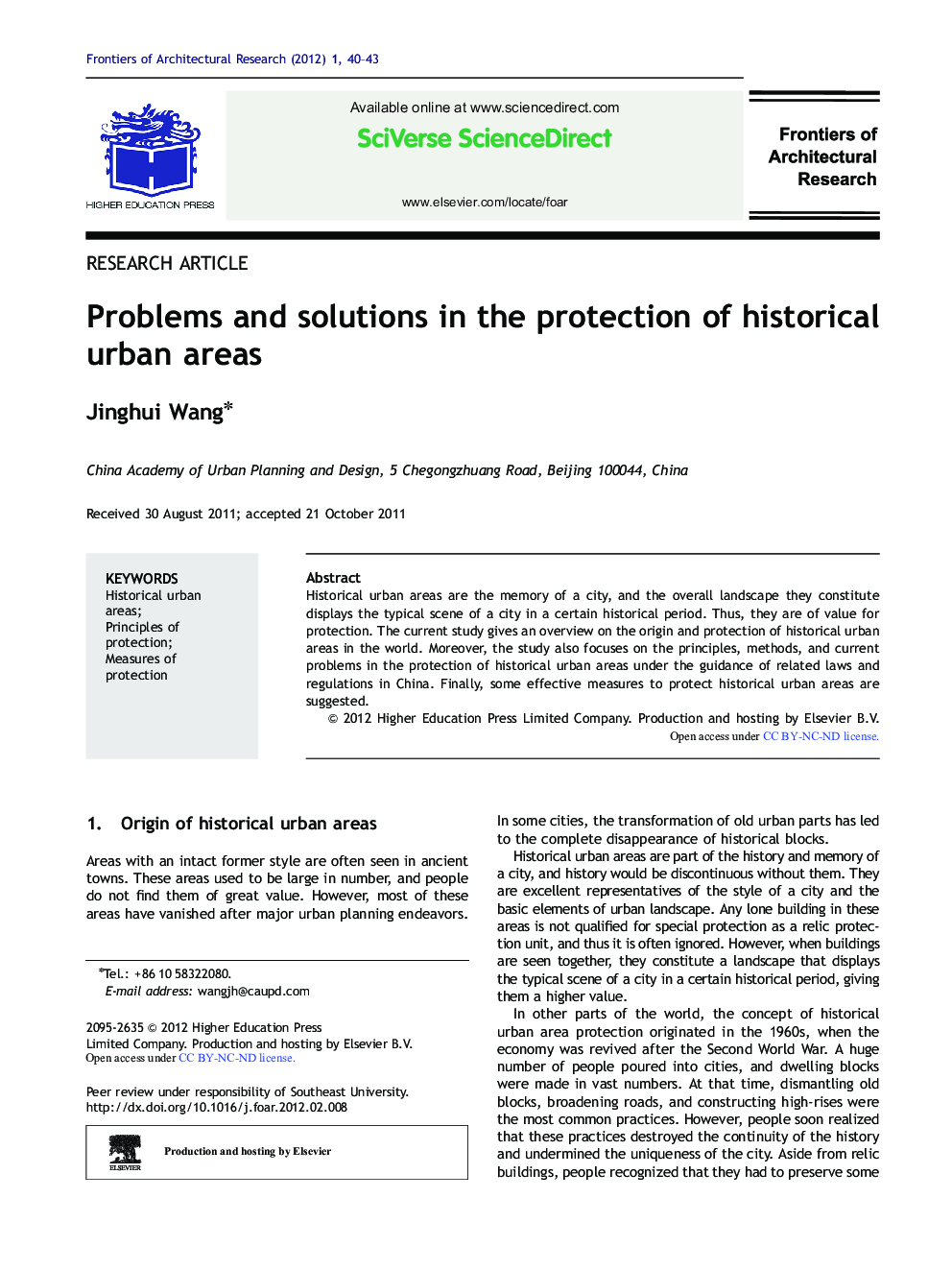 Problems and solutions in the protection of historical urban areas