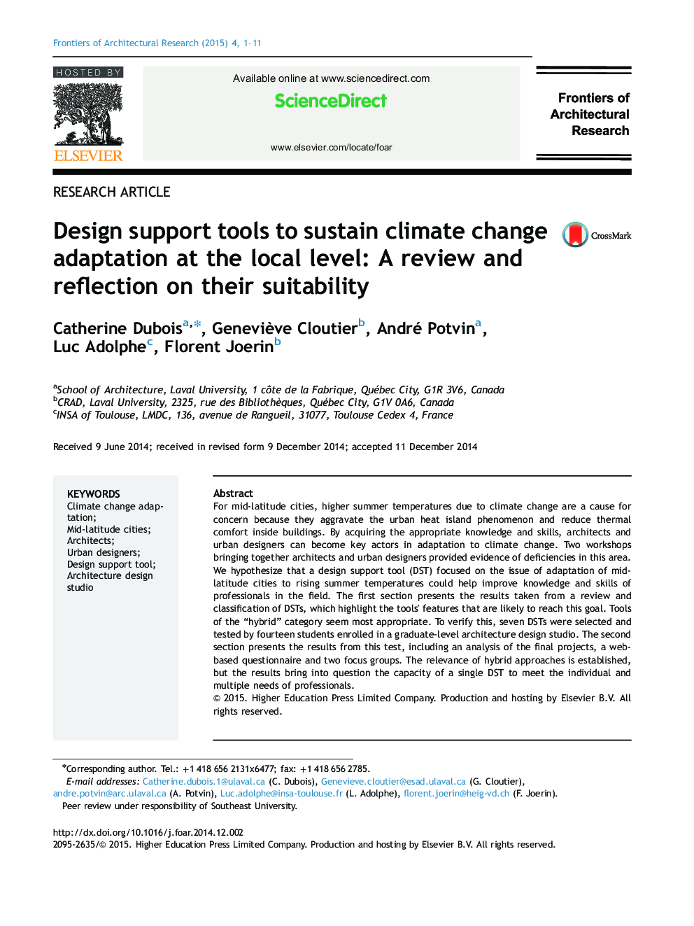 ابزارهای پشتیبانی طراحی برای تداوم سازگاری تغییرات اقلیمی در سطح محلی: بررسی و انعکاس مناسب بودن آنها 