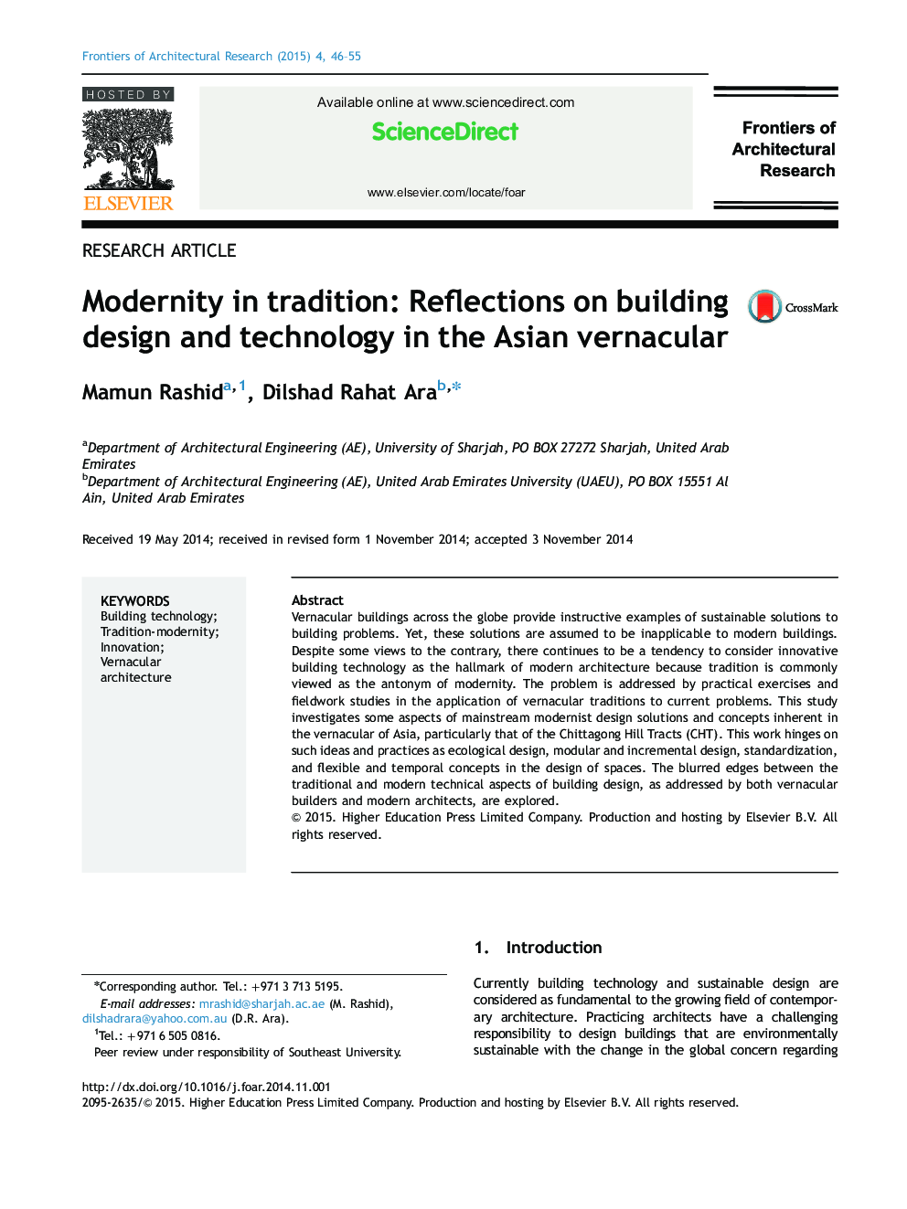 Modernity in tradition: Reflections on building design and technology in the Asian vernacular 