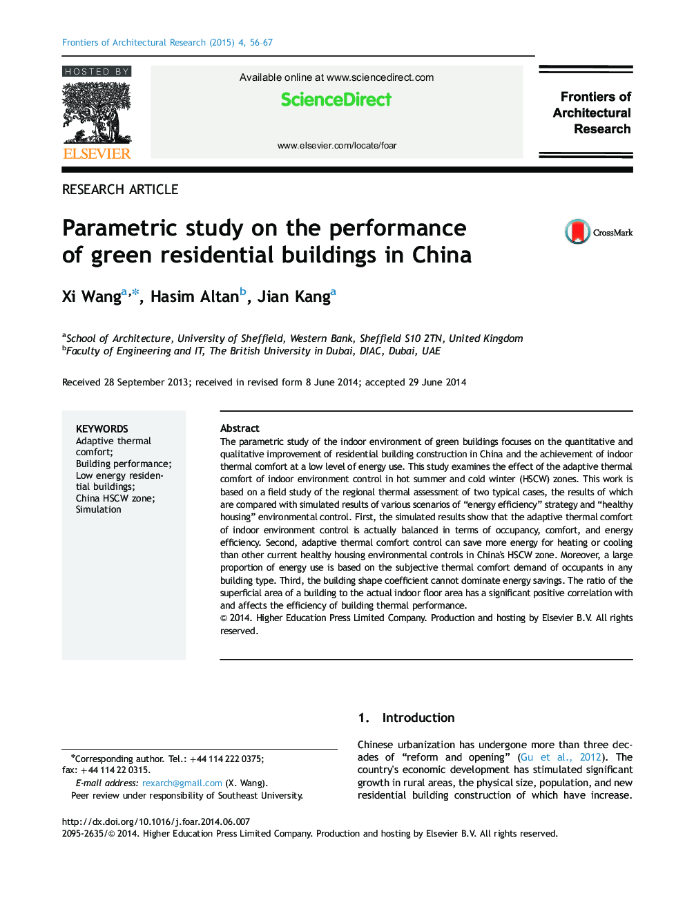 Parametric study on the performance of green residential buildings in China 