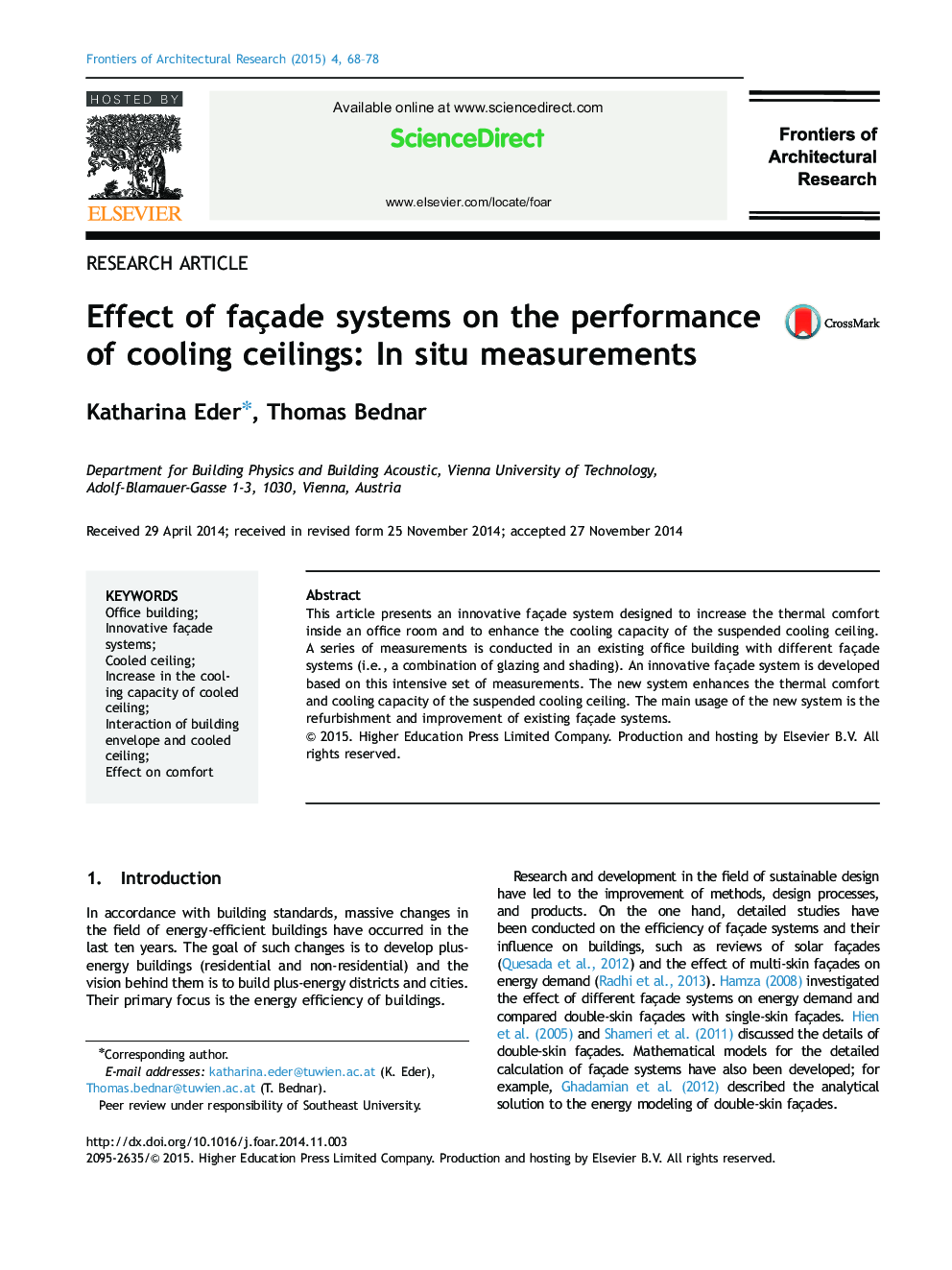 Effect of façade systems on the performance of cooling ceilings: In situ measurements 