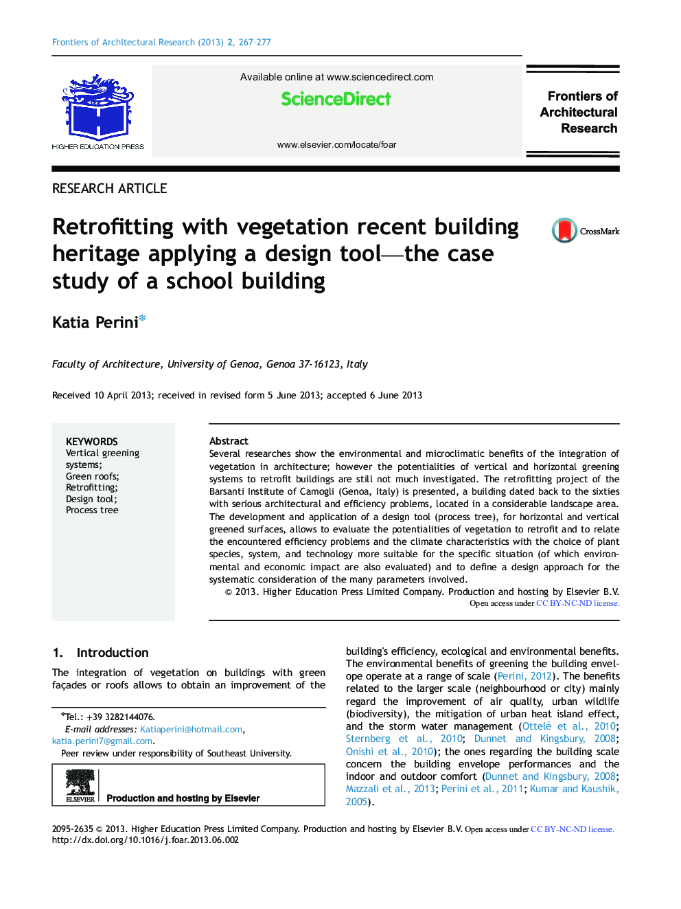 Retrofitting with vegetation recent building heritage applying a design tool—the case study of a school building 