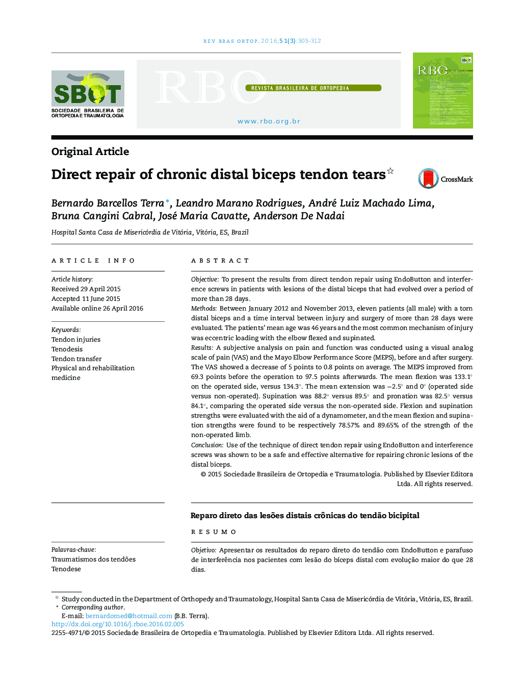 Direct repair of chronic distal biceps tendon tears 