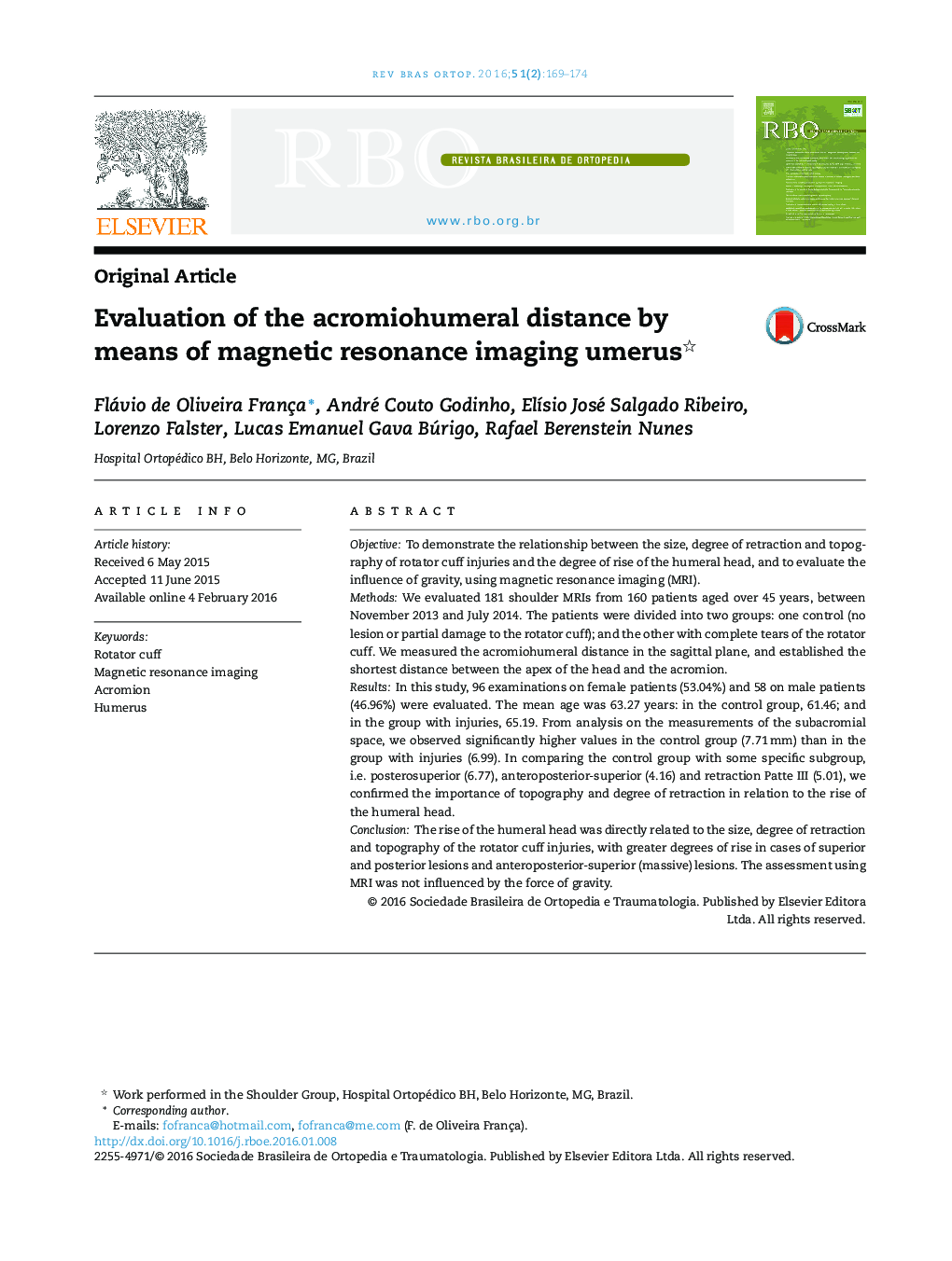 بررسی فاصله acromiohumeral با استفاده از umerus تصویربرداری رزونانس مغناطیسی