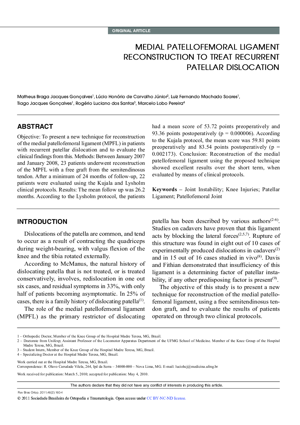 MEDIAL PATELLOFEMORAL LIGAMENT RECONSTRUCTION TO TREAT RECURRENT PATELLAR DISLOCATION 