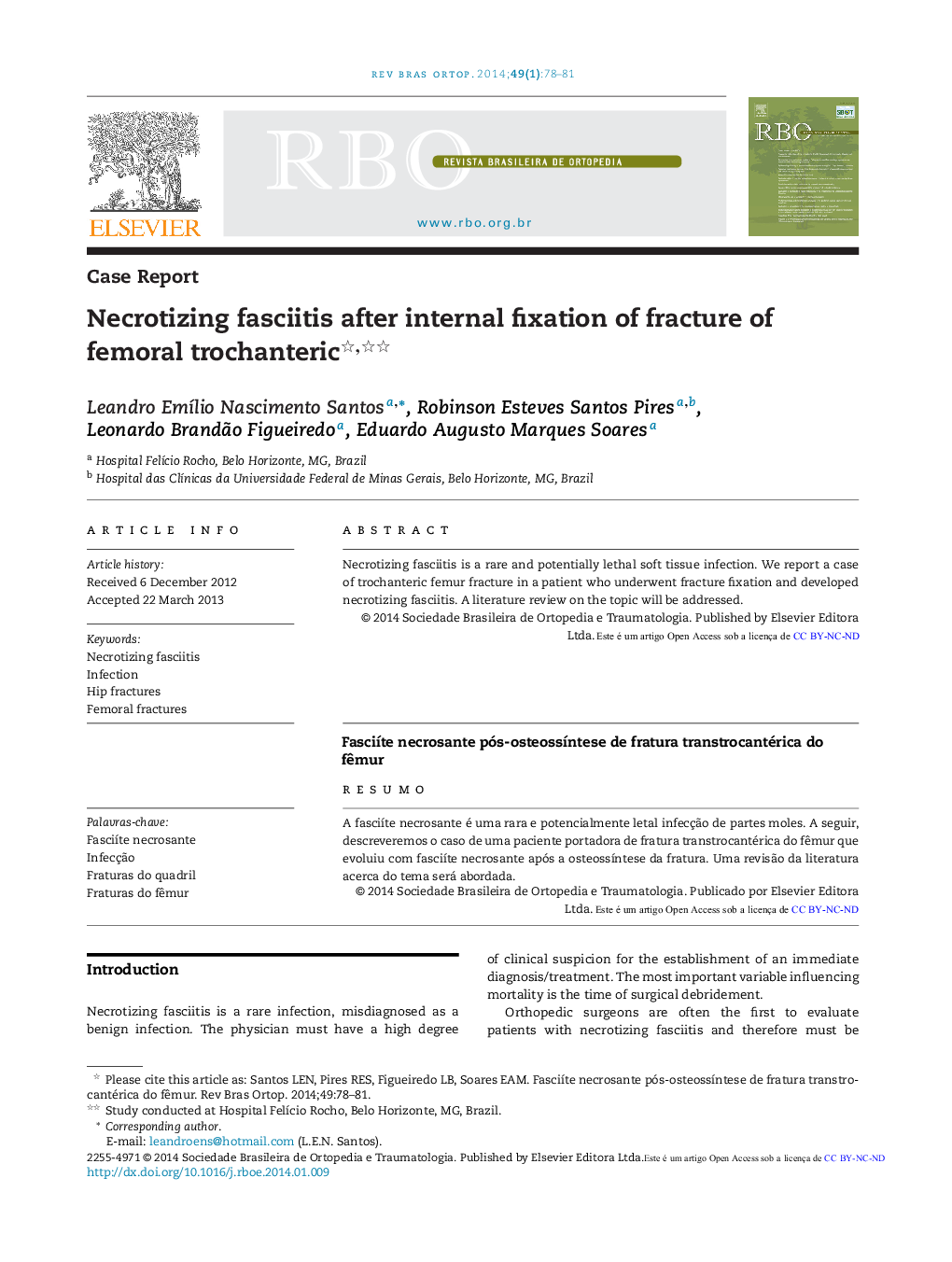 Necrotizing fasciitis after internal fixation of fracture of femoral trochanteric 