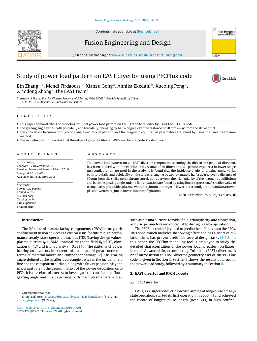 Study of power load pattern on EAST divertor using PFCFlux code