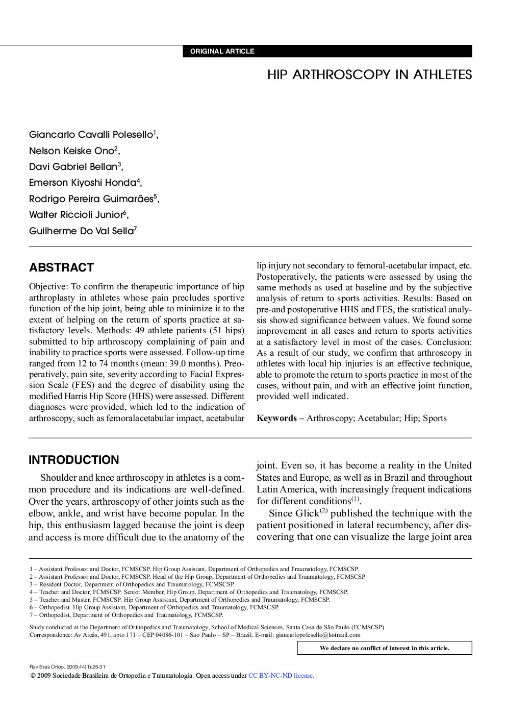 HIP ARTHROSCOPY IN ATHLETES 