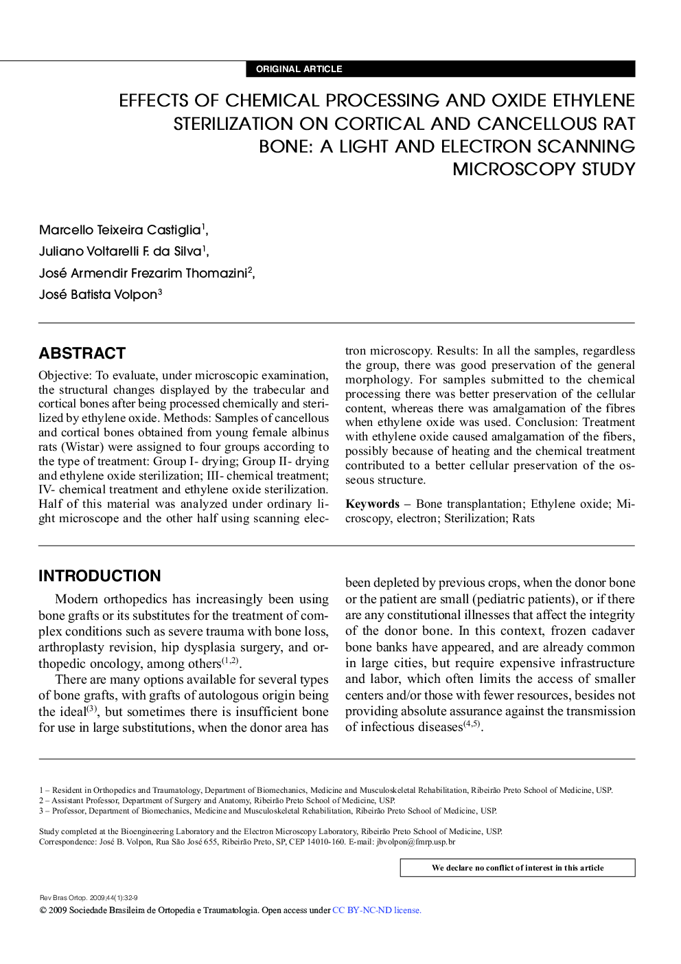 EFFECTS OF CHEMICAL PROCESSING AND OXIDE ETHYLENE STERILIZATION ON CORTICAL AND CANCELLOUS RAT BONE: A LIGHT AND ELECTRON SCANNING MICROSCOPY STUDY 