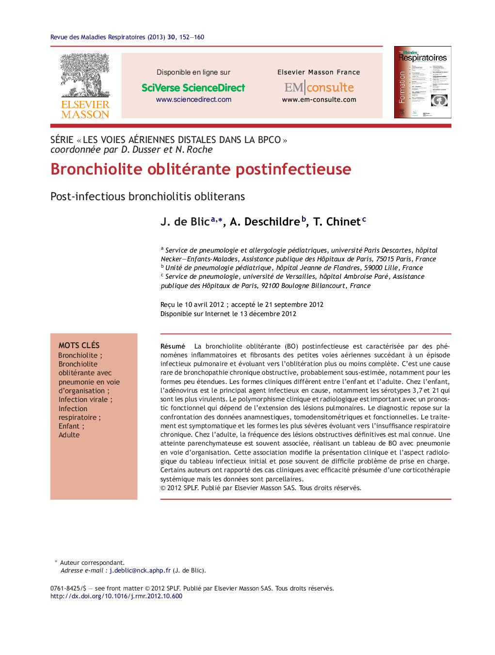 Bronchiolite oblitérante postinfectieuse