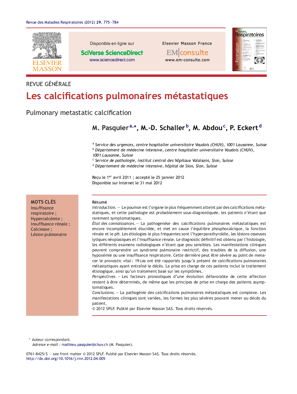 Les calcifications pulmonaires métastatiques