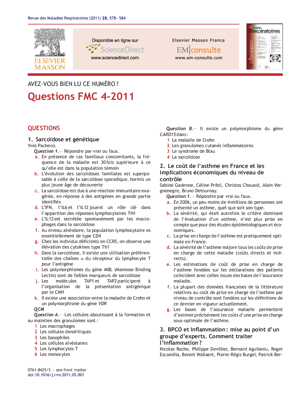 عکس صفحه اول مقاله: Questions FMC 4-2011 Questions FMC 4-2011