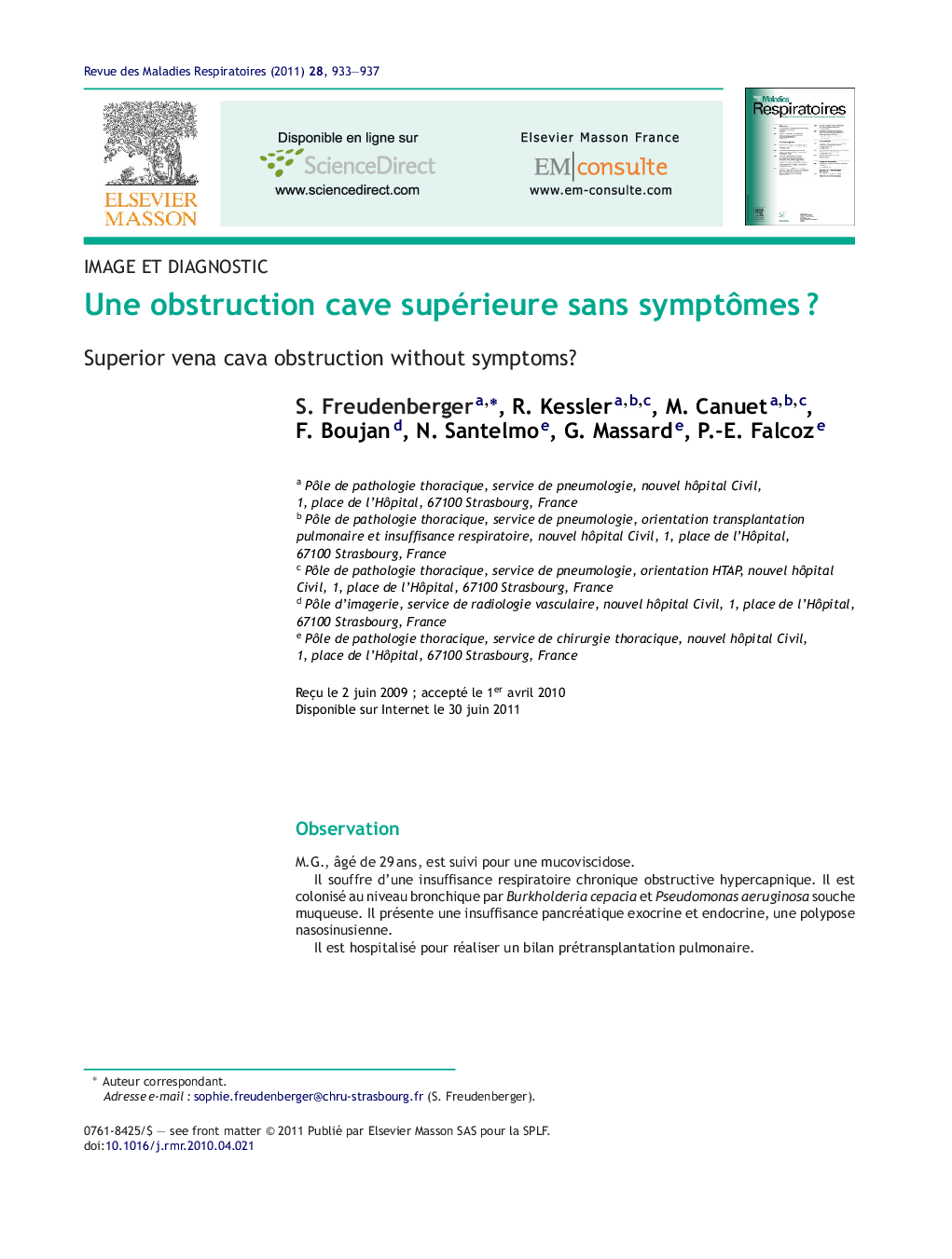 عکس صفحه اول مقاله: Une obstruction cave supérieure sans symptômes ? Une obstruction cave supérieure sans symptômes ?