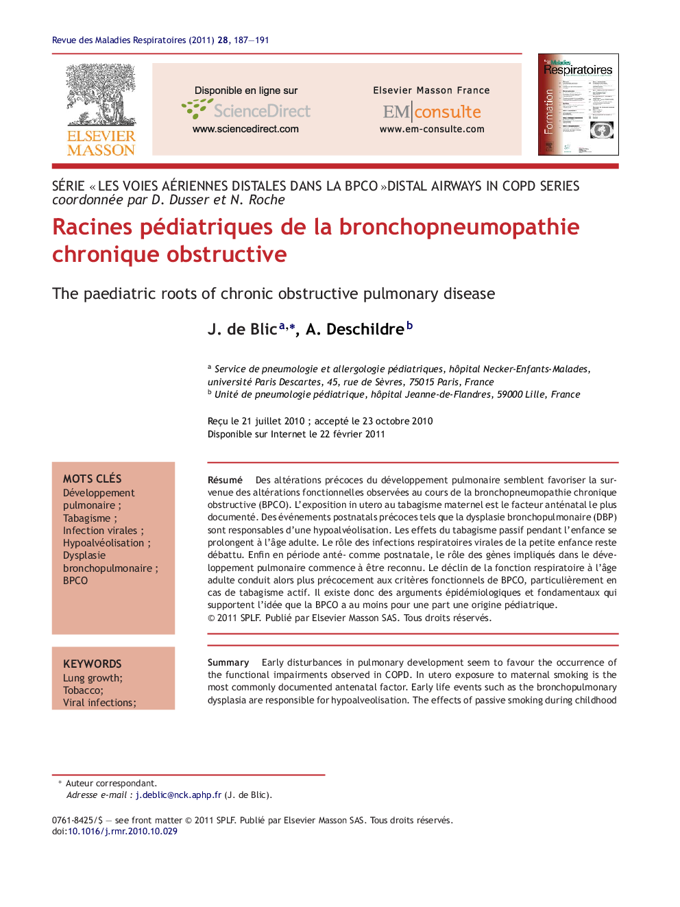 Racines pédiatriques de la bronchopneumopathie chronique obstructive