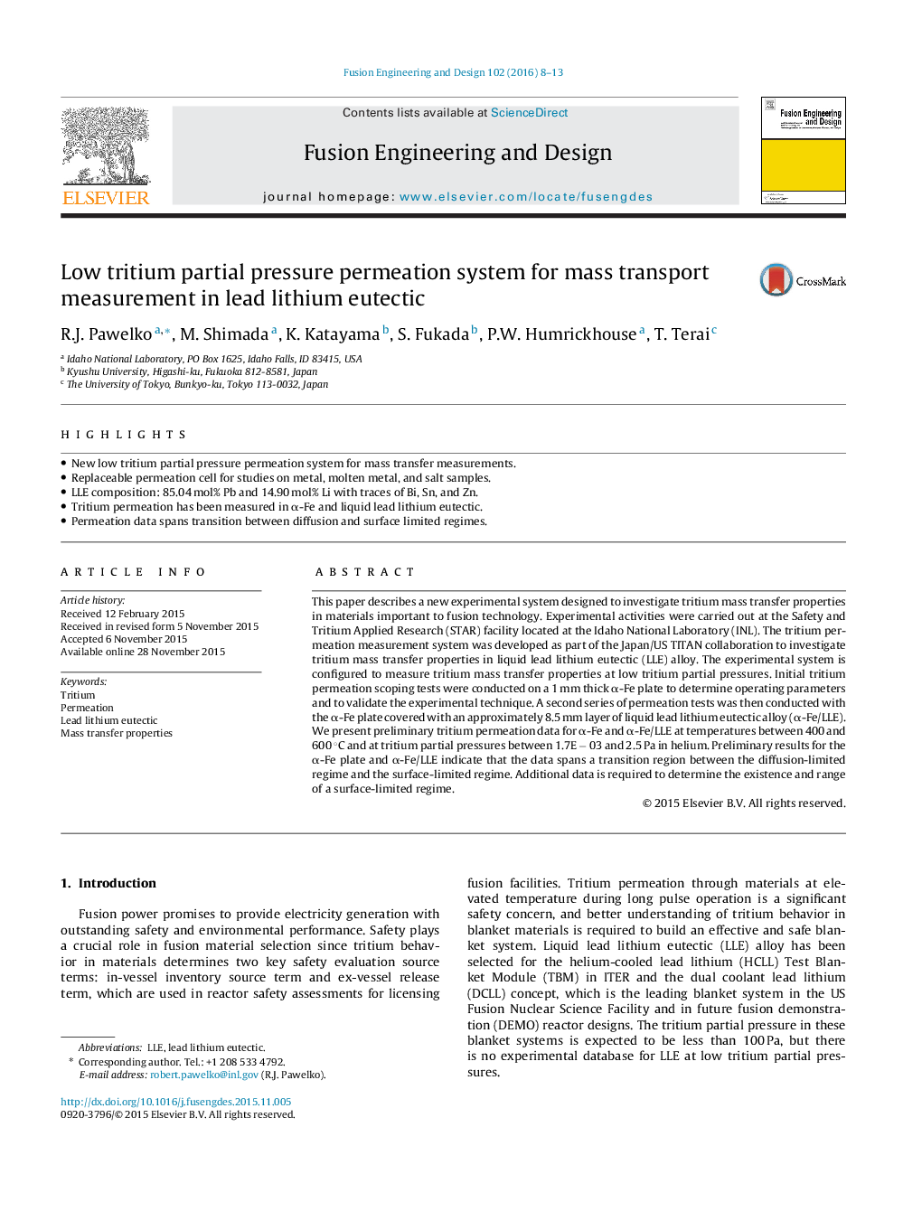 سیستم نفوذپذیری فشار نسبی تریتیوم کم برای اندازه گیری انتقال جرمی در الکترولیت لیتیوم سرب