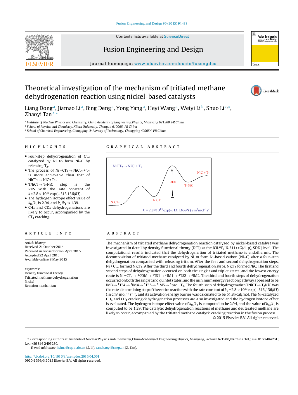 Theoretical investigation of the mechanism of tritiated methane dehydrogenation reaction using nickel-based catalysts