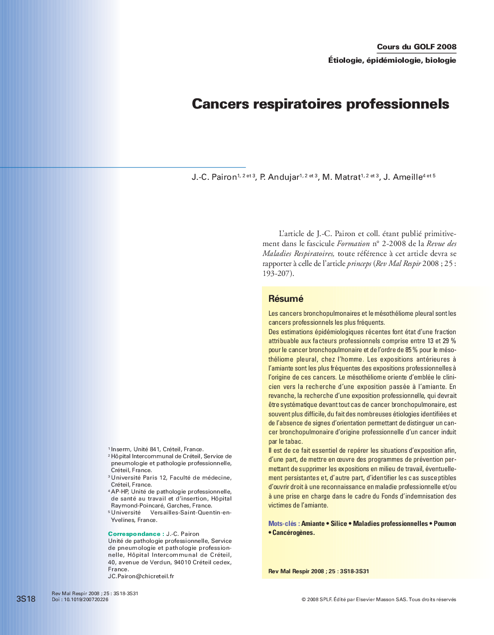 Cancers respiratoires professionnels