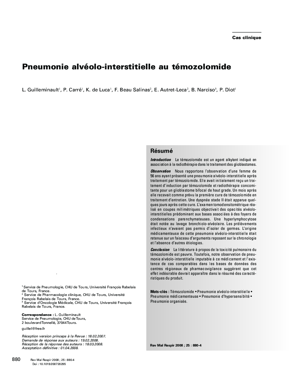 Pneumonie alvéolo-interstitielle au témozolomide