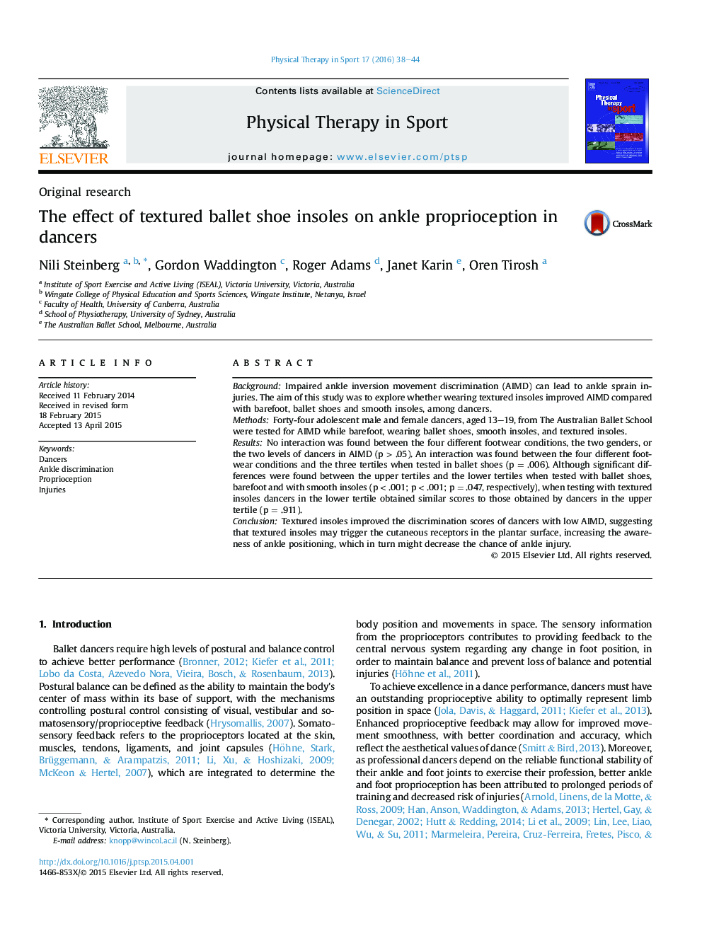 The effect of textured ballet shoe insoles on ankle proprioception in dancers