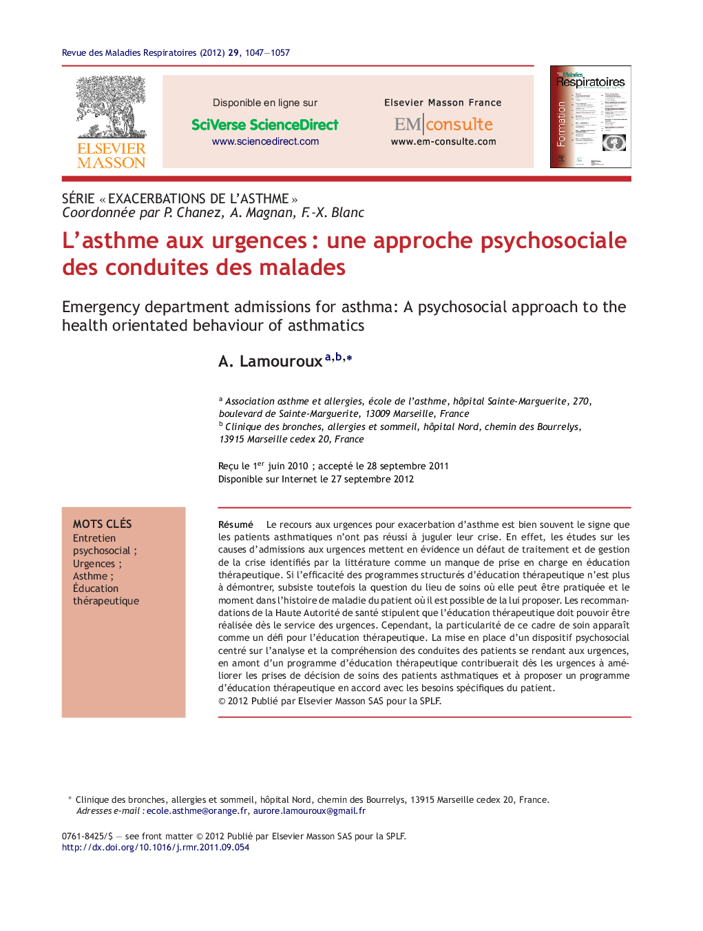 L'asthme aux urgencesÂ : une approche psychosociale des conduites des malades