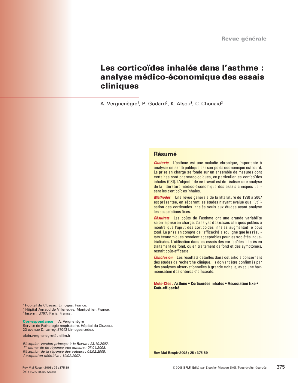 Les corticoïdes inhalés dans l'asthmeÂ : analyse médico-économique des essais cliniques