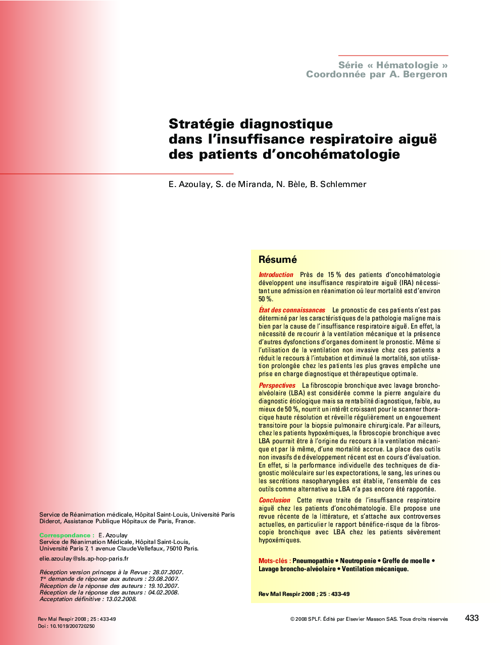 Stratégie diagnostique dans l'insuffisance respiratoire aiguë des patients d'oncohématologie