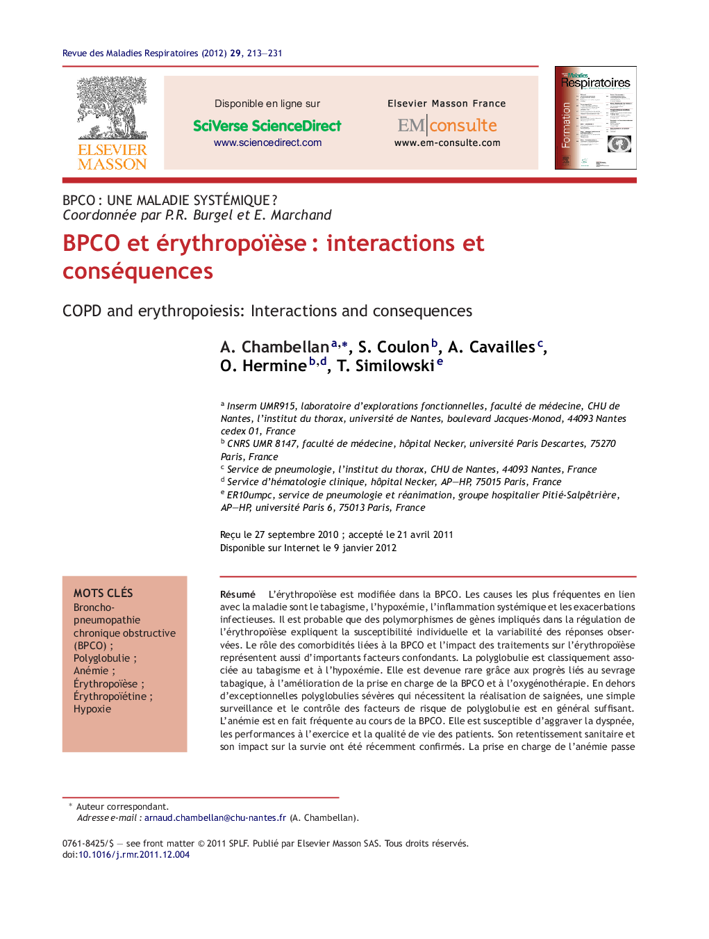 BPCO et érythropoïÃ¨seÂ : interactions et conséquences