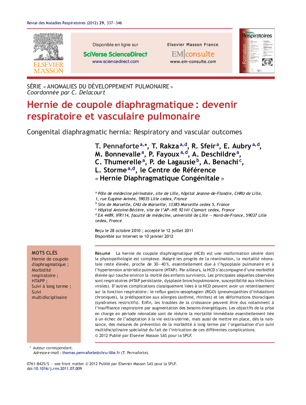 Hernie de coupole diaphragmatiqueÂ : devenir respiratoire et vasculaire pulmonaire