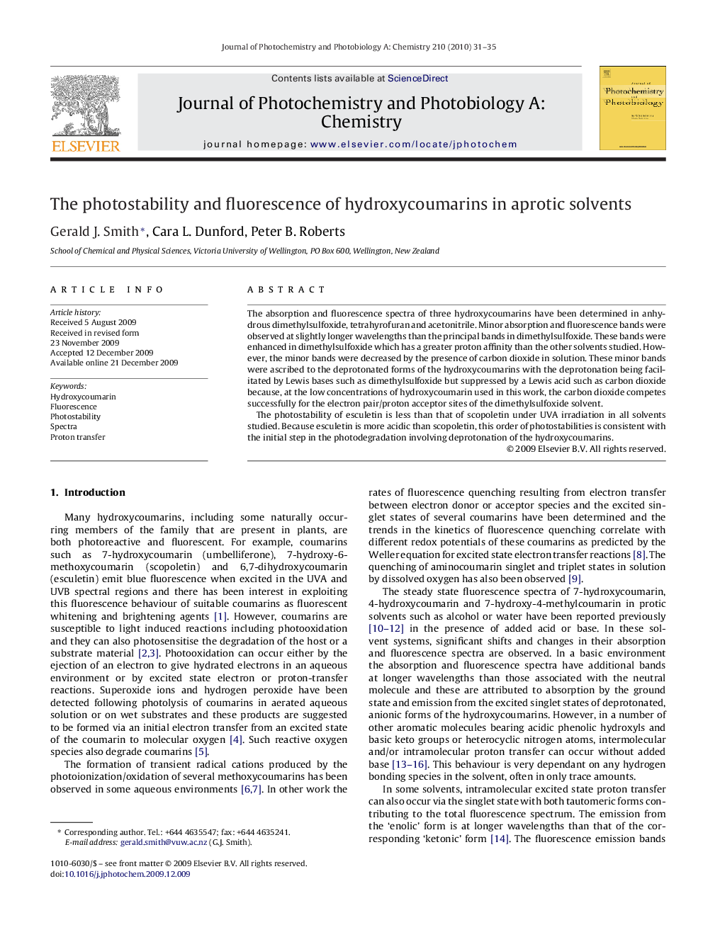 The photostability and fluorescence of hydroxycoumarins in aprotic solvents