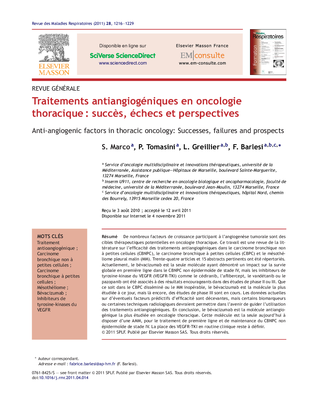 Traitements antiangiogéniques en oncologie thoraciqueÂ : succÃ¨s, échecs et perspectives