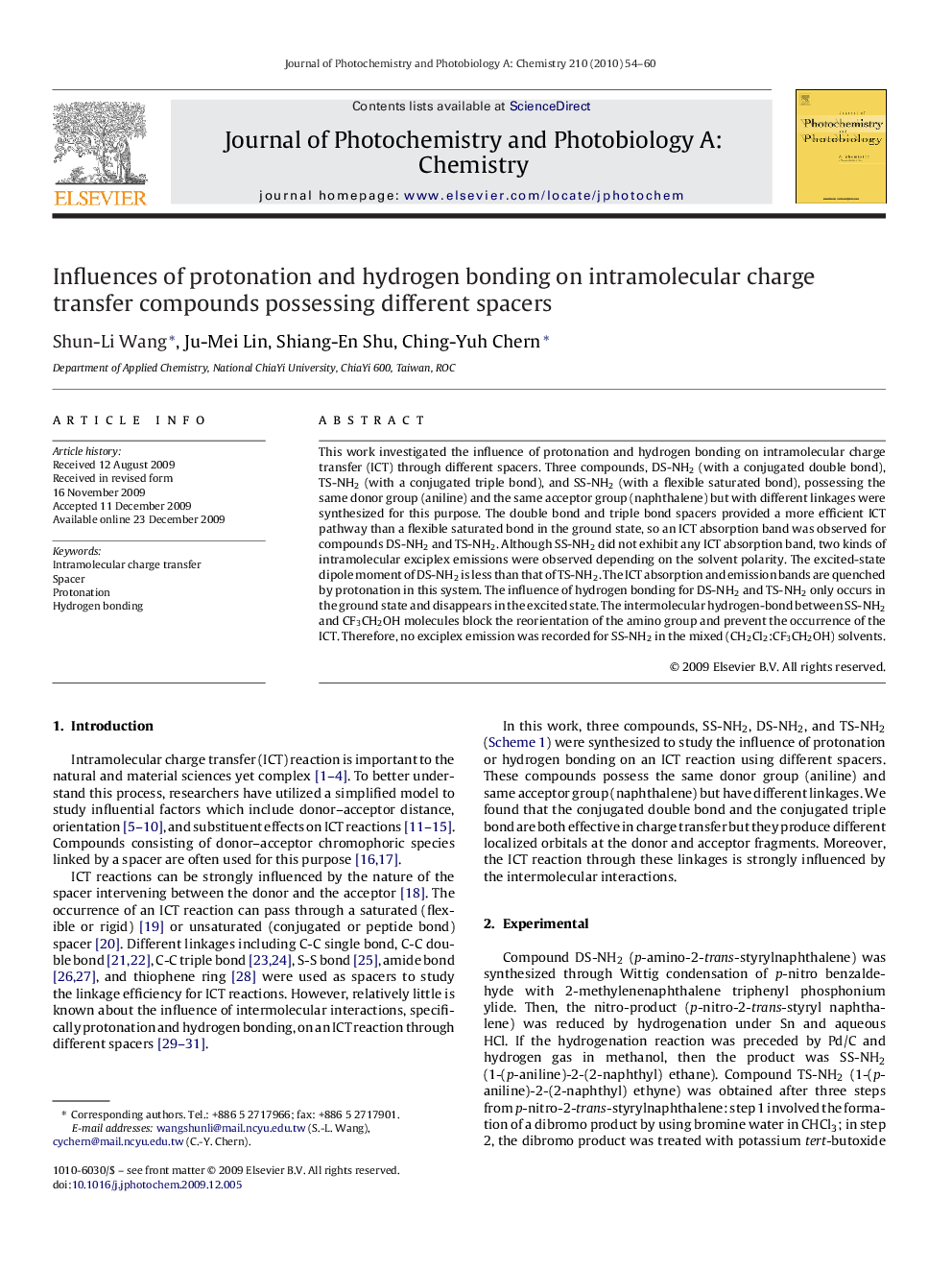 Influences of protonation and hydrogen bonding on intramolecular charge transfer compounds possessing different spacers