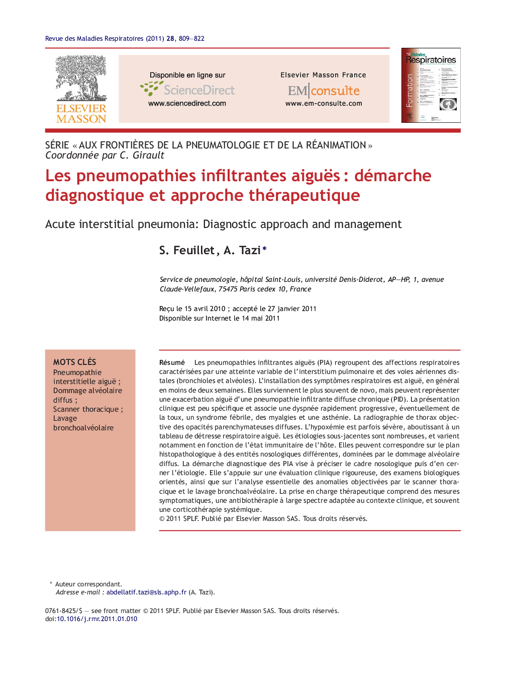 Les pneumopathies infiltrantes aiguësÂ : démarche diagnostique et approche thérapeutique