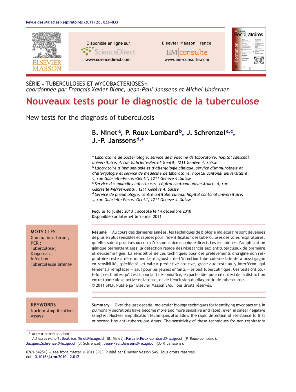 Nouveaux tests pour le diagnostic de la tuberculose