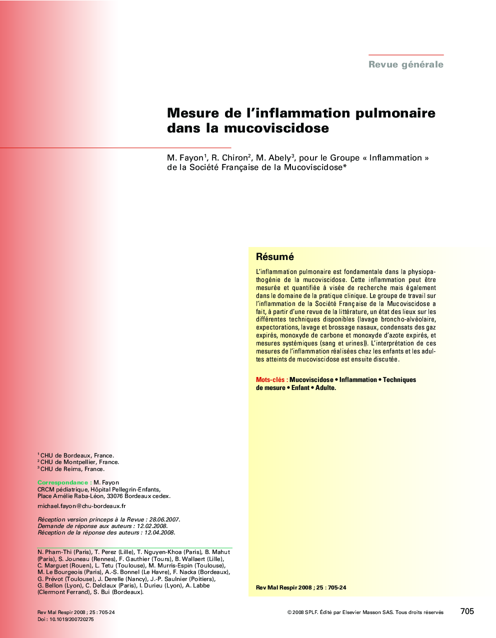 Mesure de l'inflammation pulmonaire dans la mucoviscidose