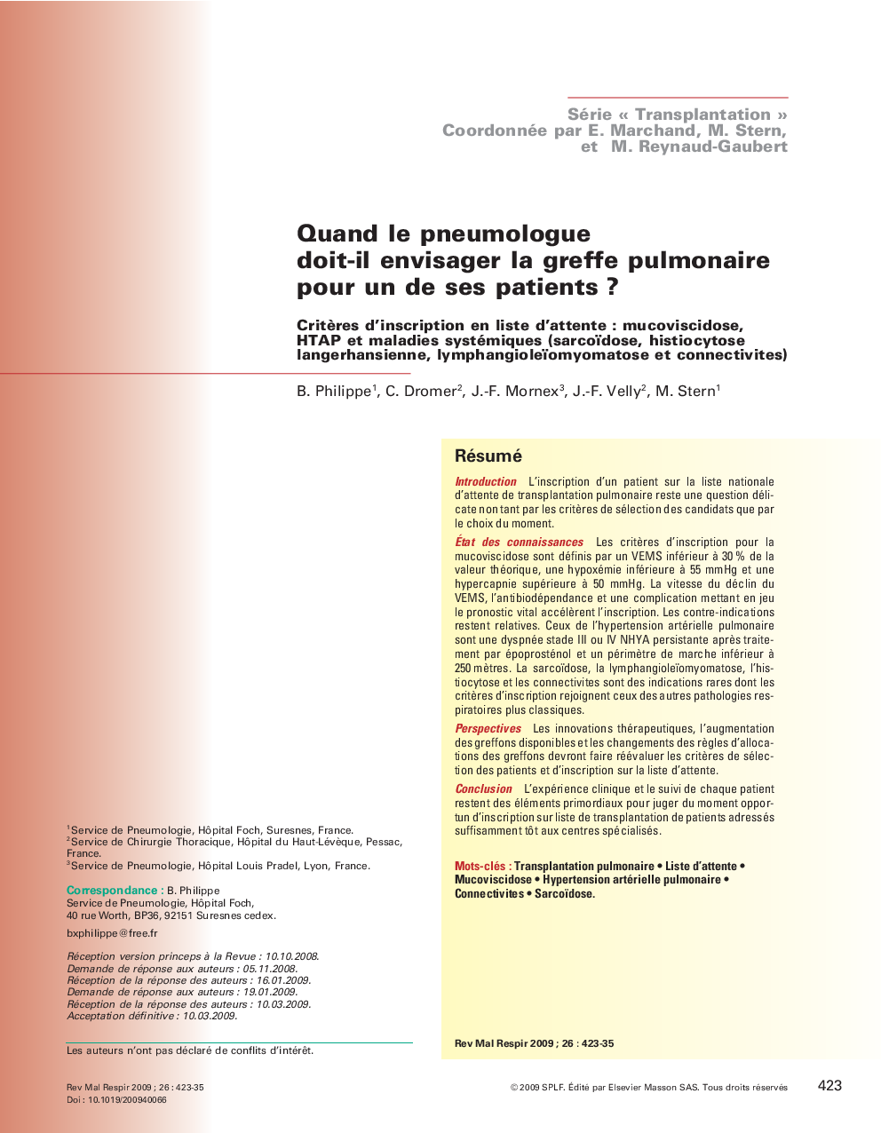 عکس صفحه اول مقاله: Quand le pneumologue doit-il envisager la greffe pulmonaire pour un de ses patients ? Quand le pneumologue doit-il envisager la greffe pulmonaire pour un de ses patients ?
