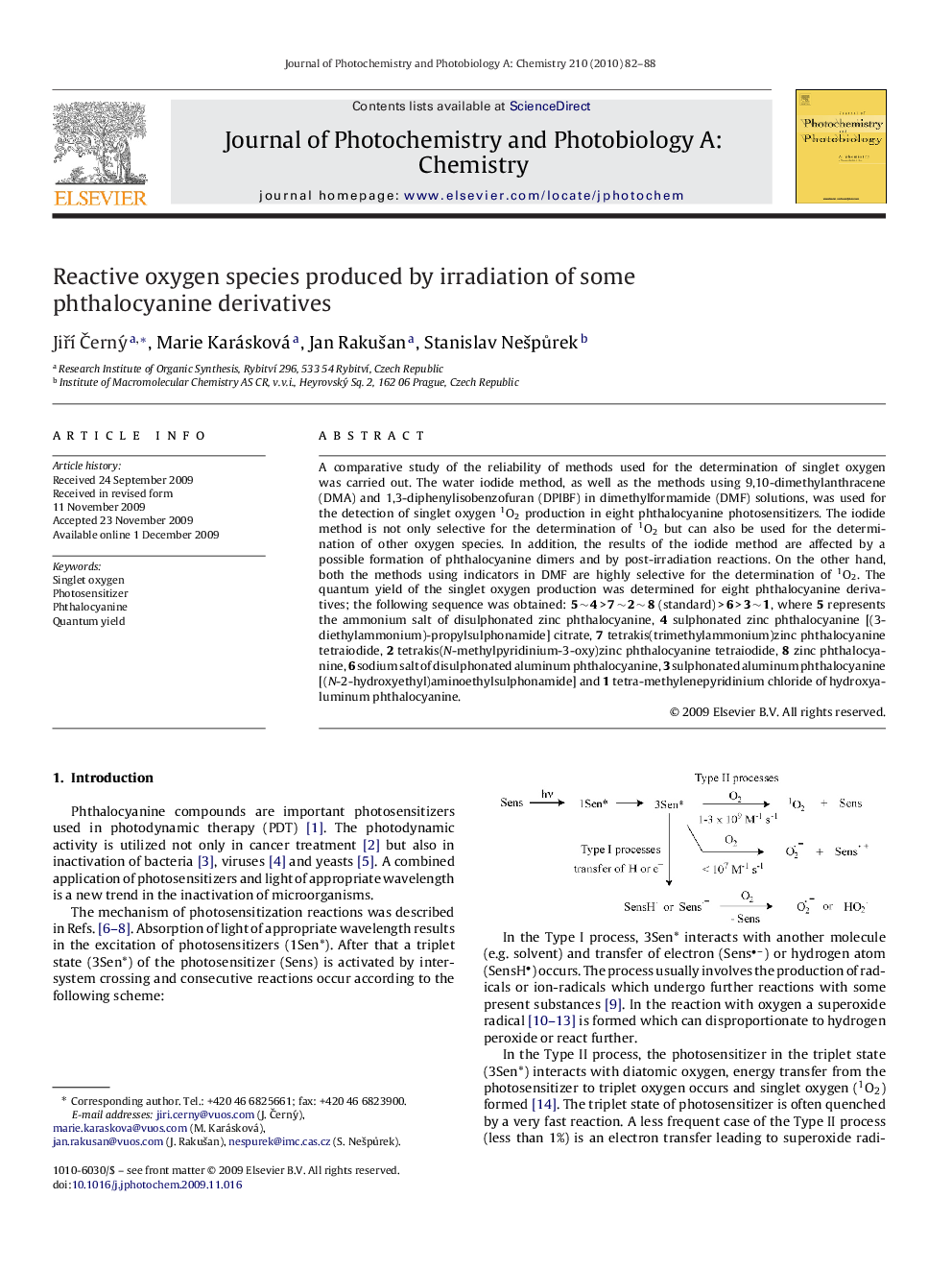 Reactive oxygen species produced by irradiation of some phthalocyanine derivatives