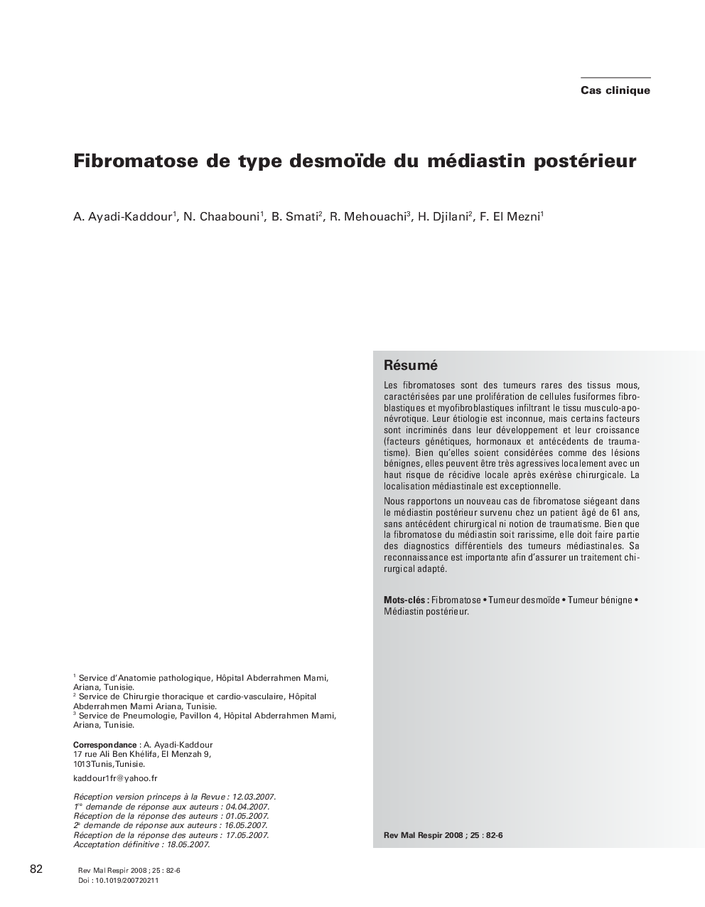 Fibromatose de type desmoïde du médiastin postérieur