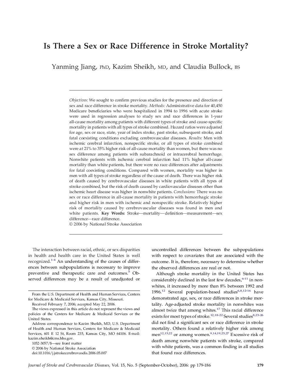 Is There a Sex or Race Difference in Stroke Mortality? 