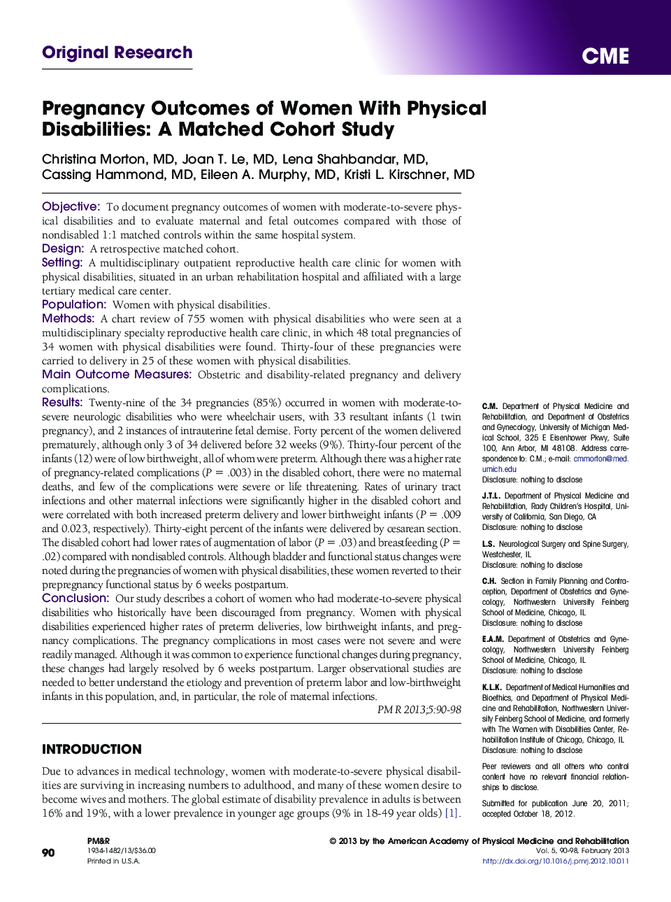 Pregnancy Outcomes of Women With Physical Disabilities: A Matched Cohort Study 