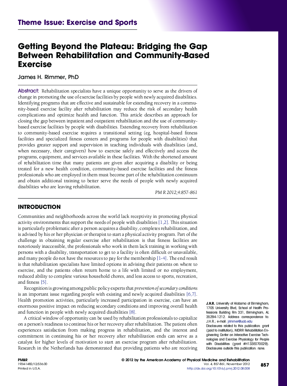 Getting Beyond the Plateau: Bridging the Gap Between Rehabilitation and Community-Based Exercise