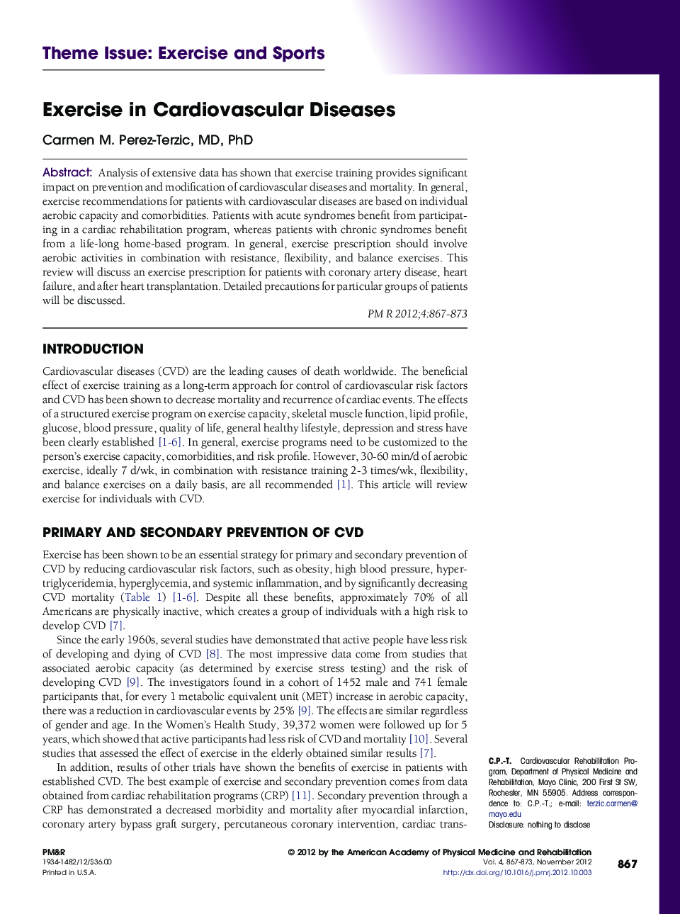 Exercise in Cardiovascular Diseases