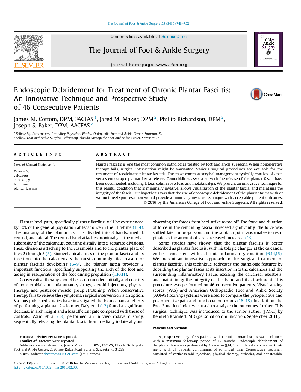 Debridement آندوسکوپی برای درمان التهاب پلانتر مزمن: تکنیک نوآورانه و مطالعه آینده نگر در 46 بیمار متوالی