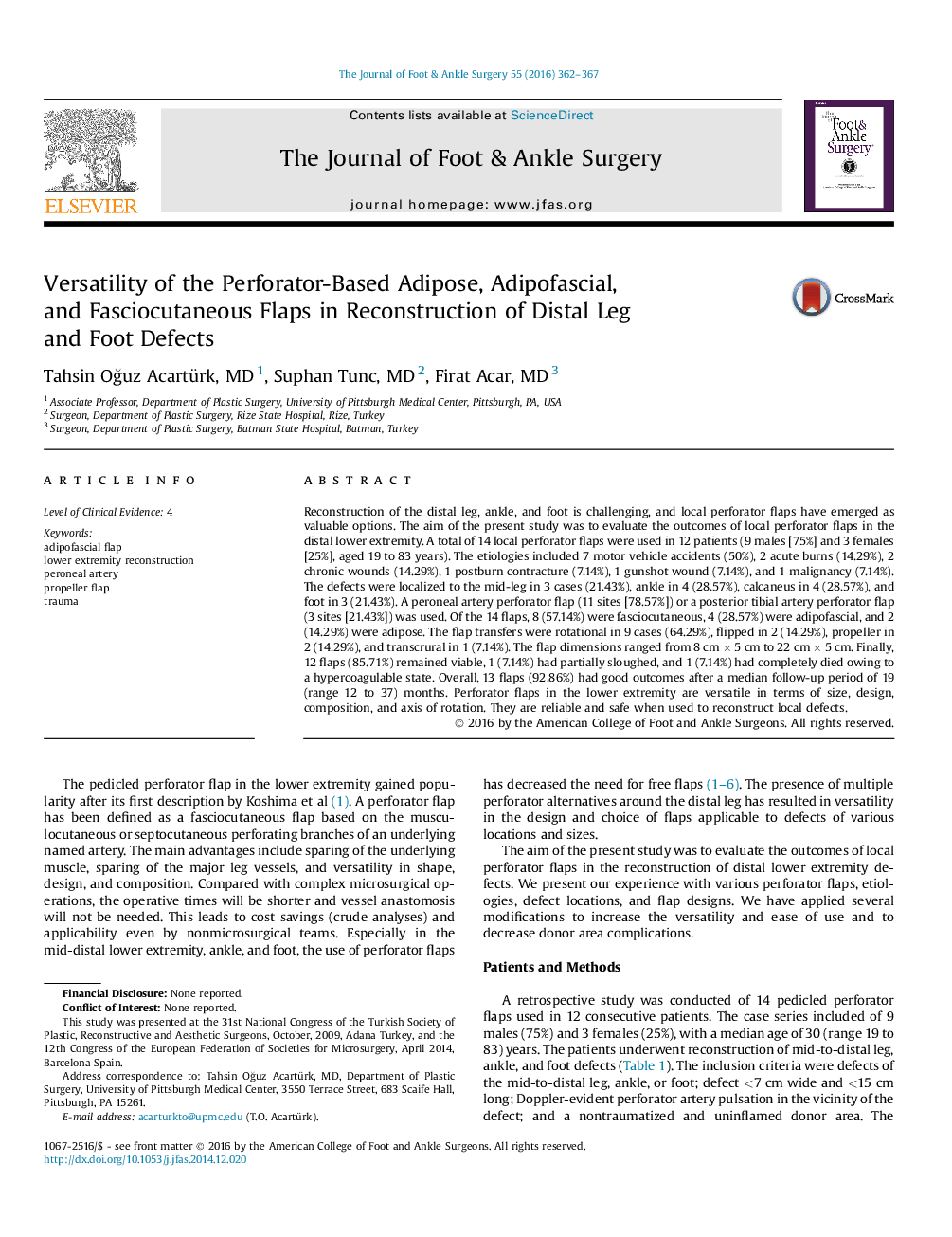 Versatility of the Perforator-Based Adipose, Adipofascial, and Fasciocutaneous Flaps in Reconstruction of Distal Leg and Foot Defects 