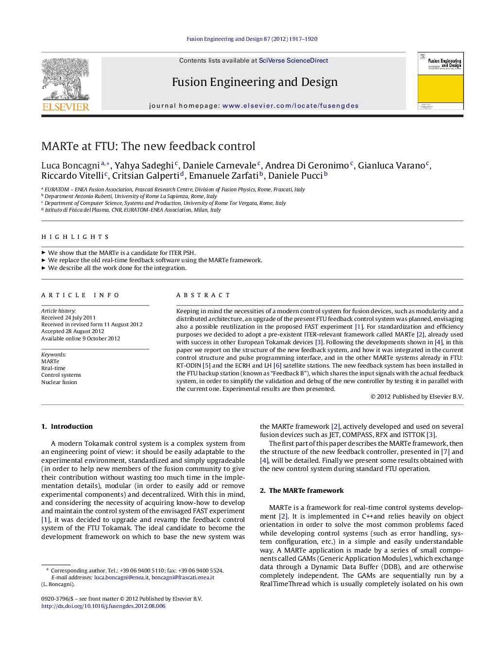 MARTe at FTU: The new feedback control