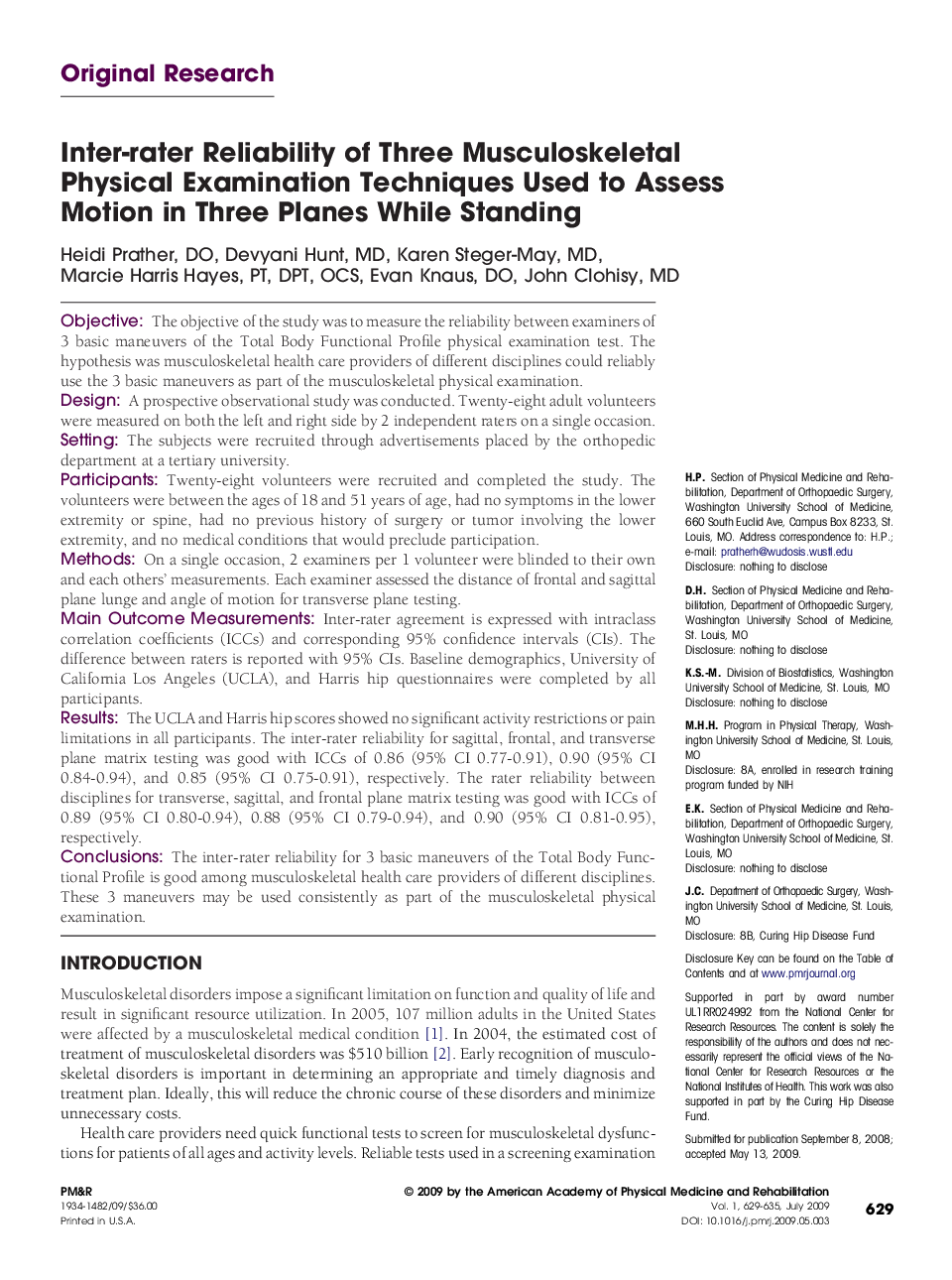 Inter-rater Reliability of Three Musculoskeletal Physical Examination Techniques Used to Assess Motion in Three Planes While Standing 